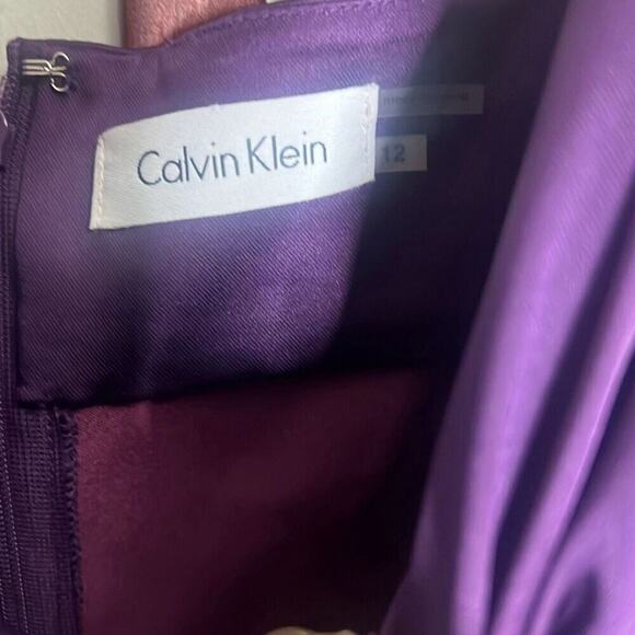 Calvin Klein Womens Purple Sleeveless Satin Ruched‎ Front Midi Dress Size 12 - Picture 2 of 6